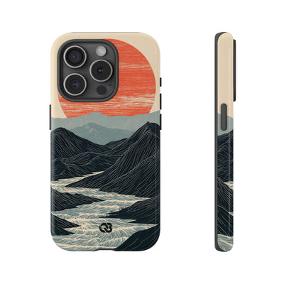 Beige Tough Phone Case for iPhone - Crimson Ridge Flow