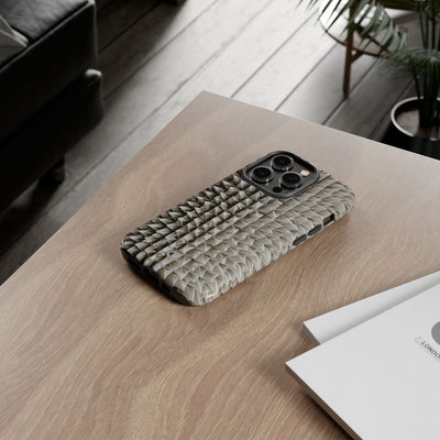 Beige Tough Phone Case for iPhone - Bone Spiked Grid
