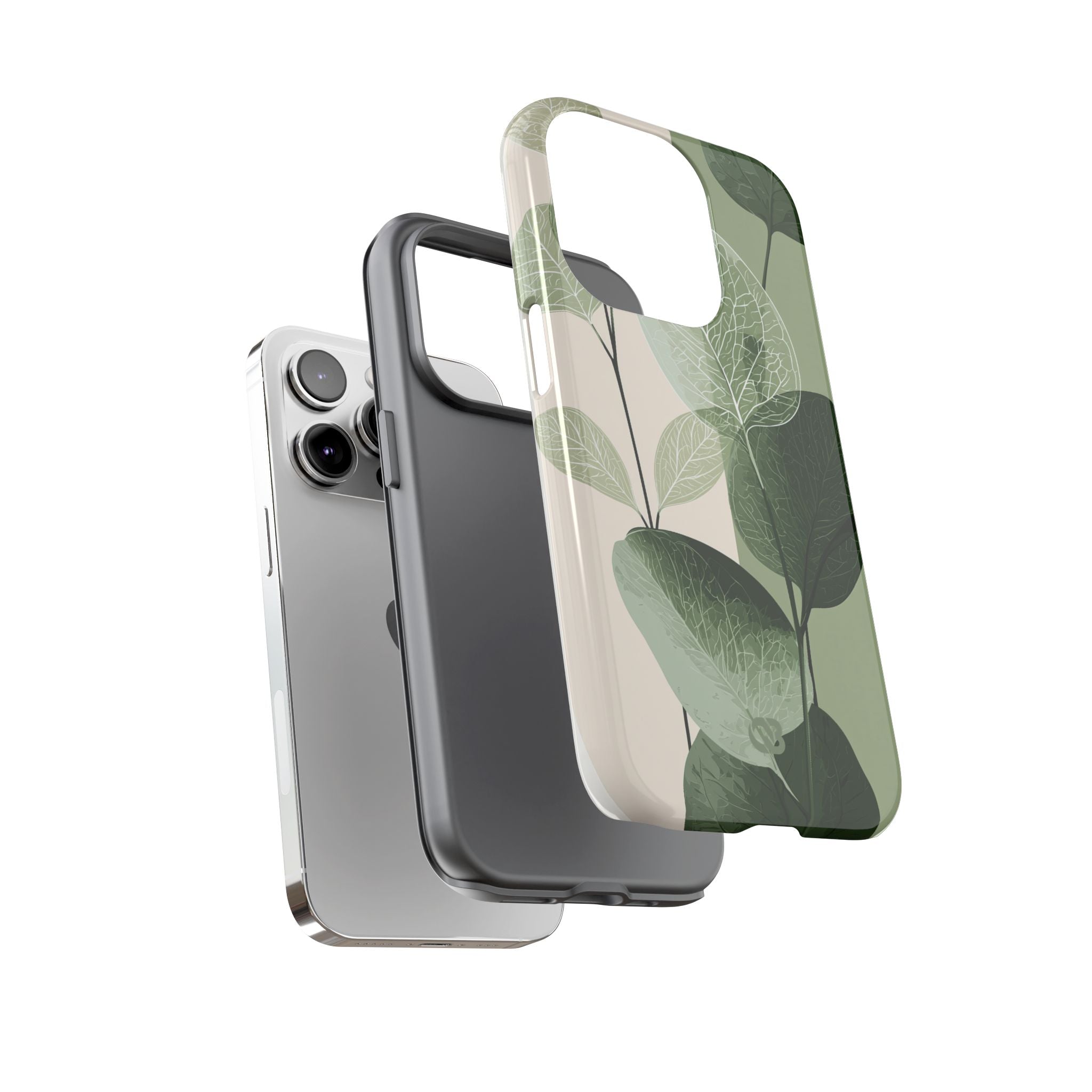 Green Tough Phone Case for iPhone - Sage Leaf Skeletals