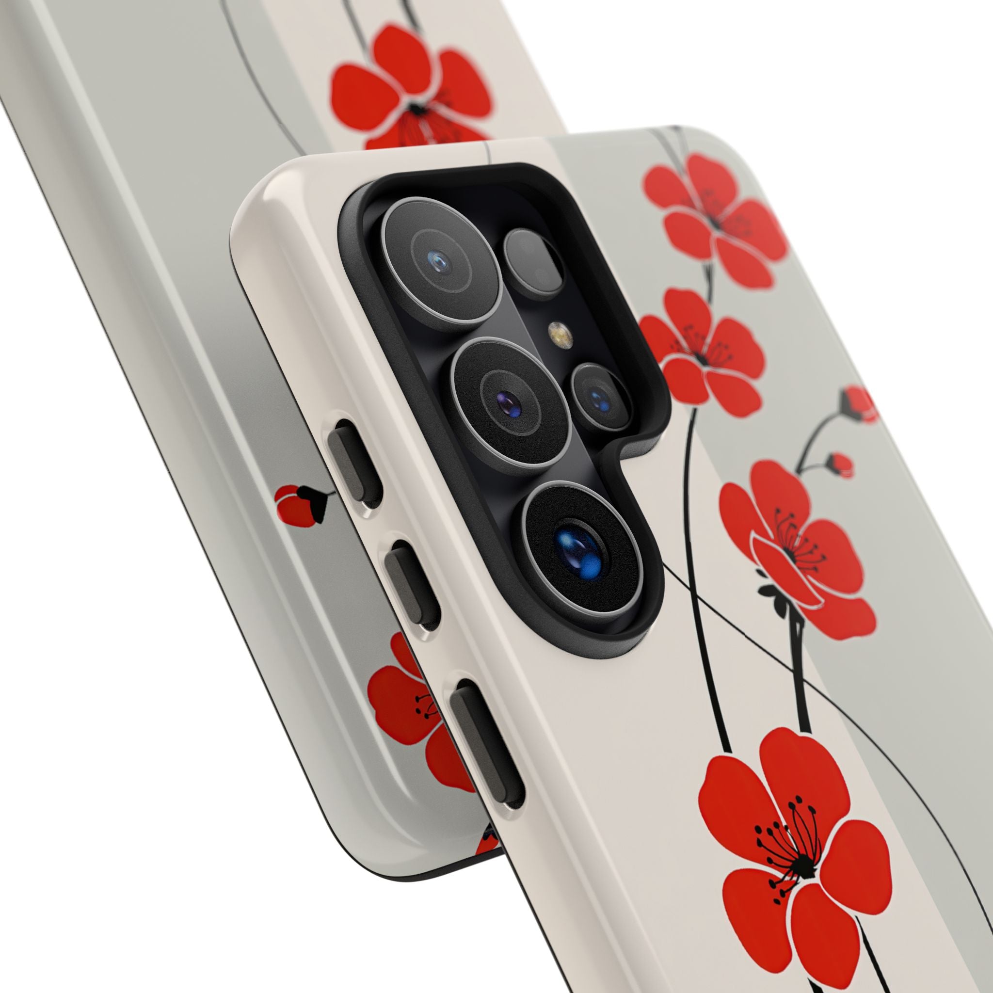 Beige Tough Phone Case for Samsung - Scarlet Ink Petals