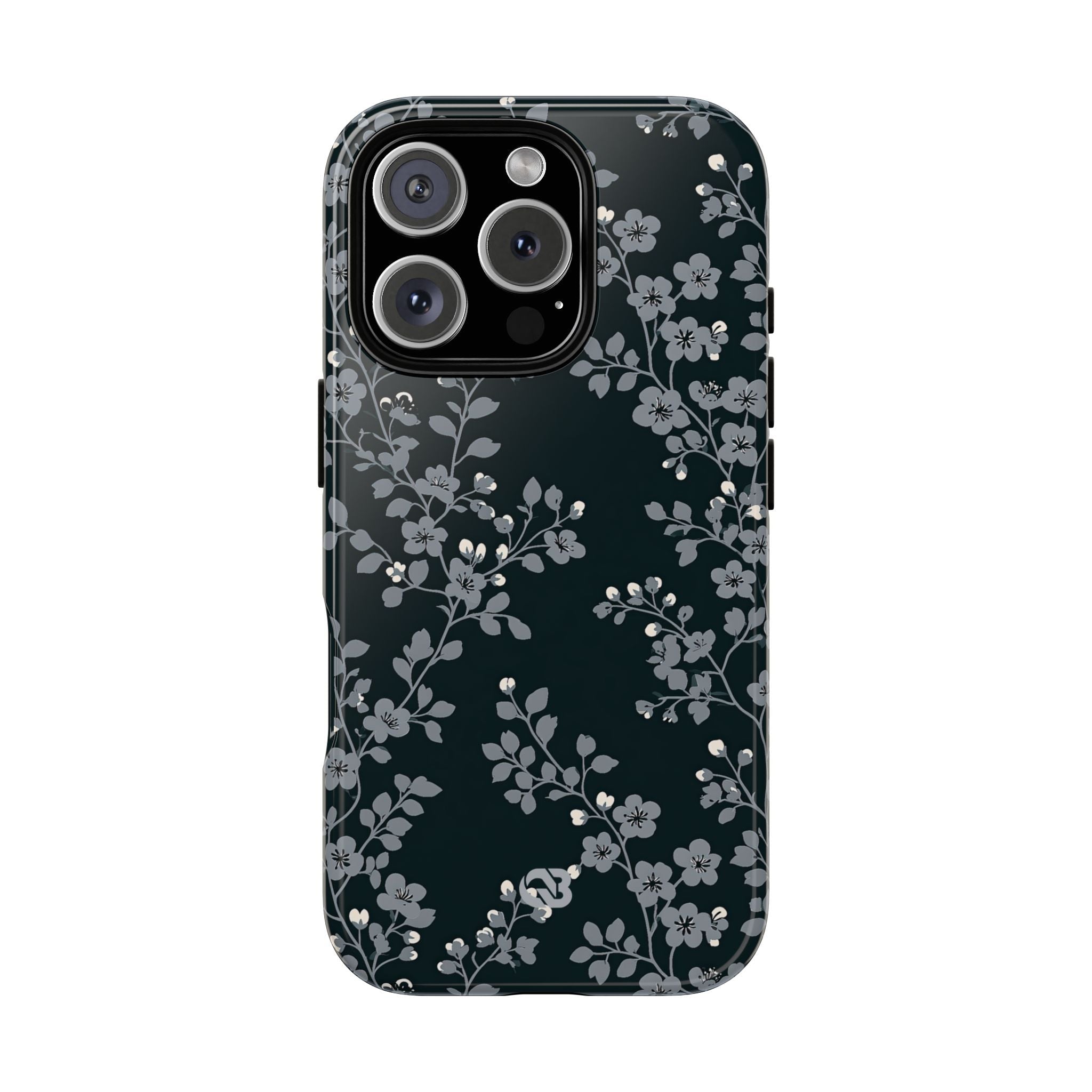 Black Tough Phone Case for iPhone - Midnight Slate Blossom
