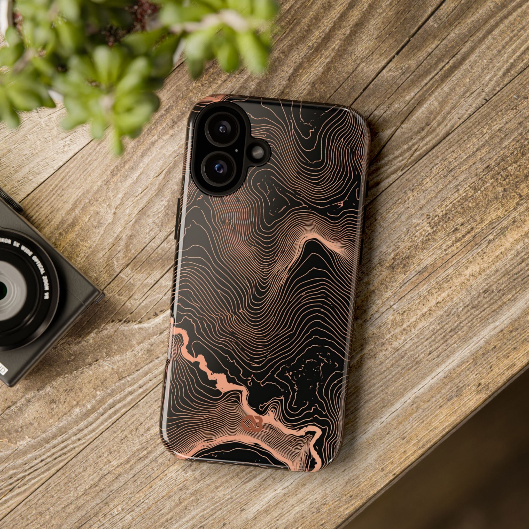 Orange Tough Phone Case for iPhone - Salmon Ridge Topo