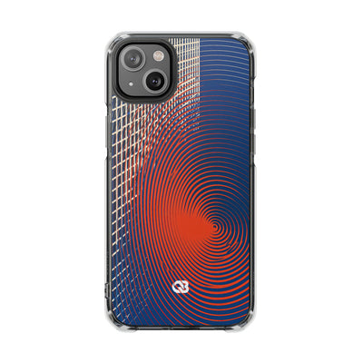 Blue Impact MagSafe Phone Case for iPhone - Orange Orbit Grid