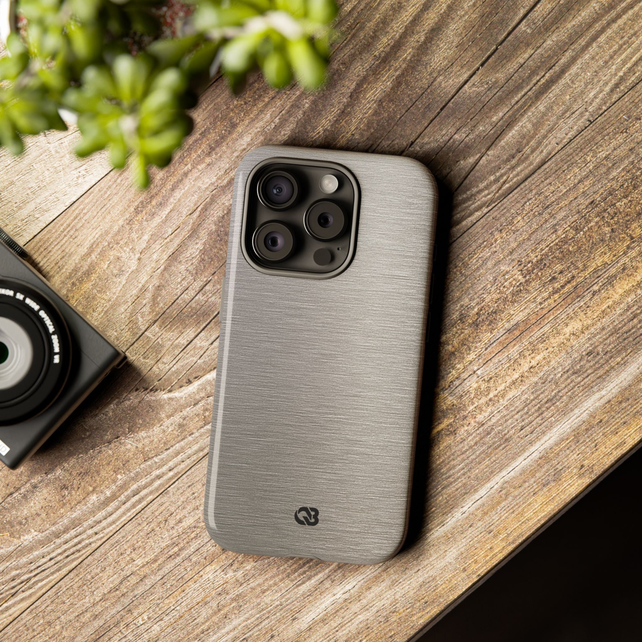 Grey Tough Phone Case for iPhone - Brushed Nickel Linen