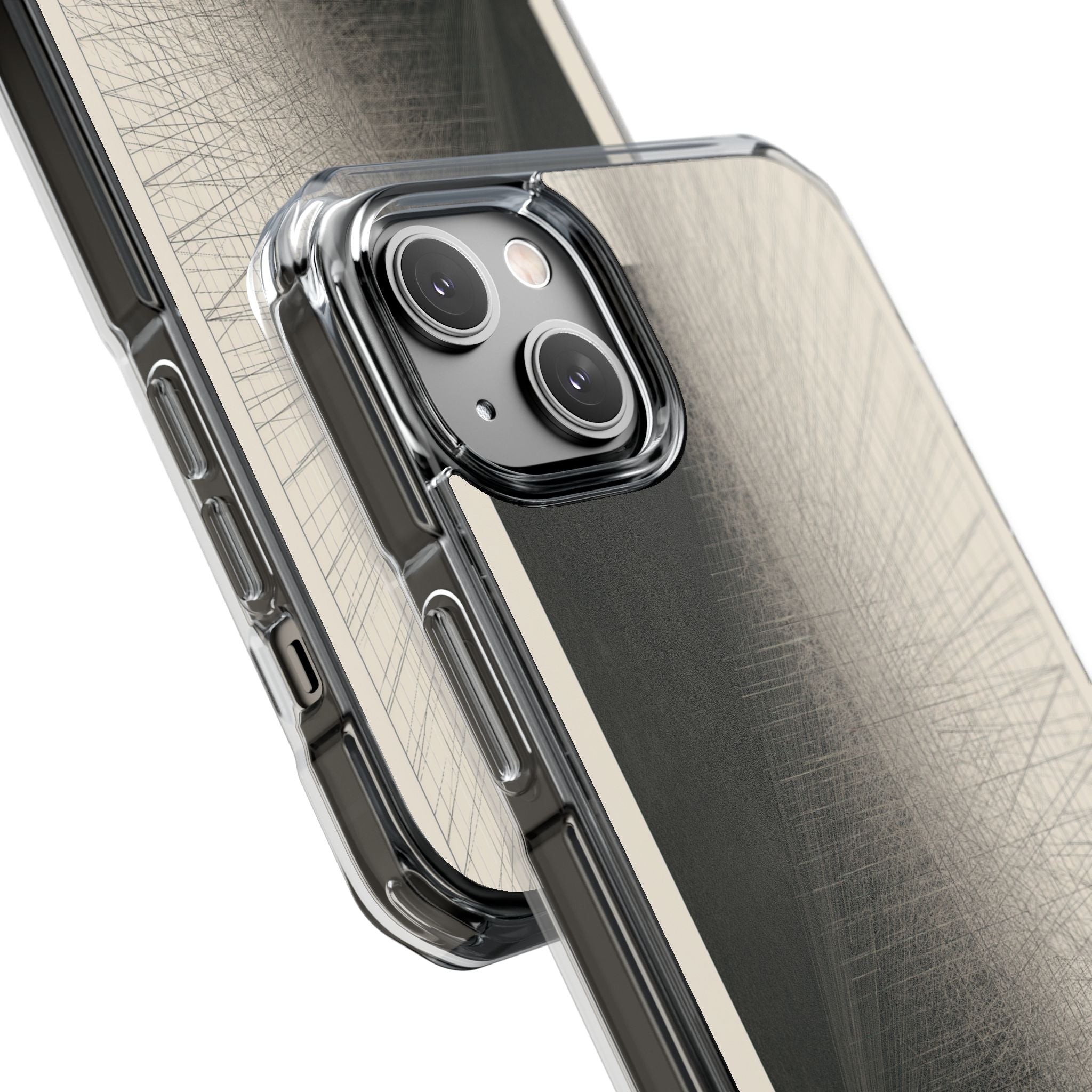 Beige Impact MagSafe Phone Case for iPhone - Brutalist Graphite Grid