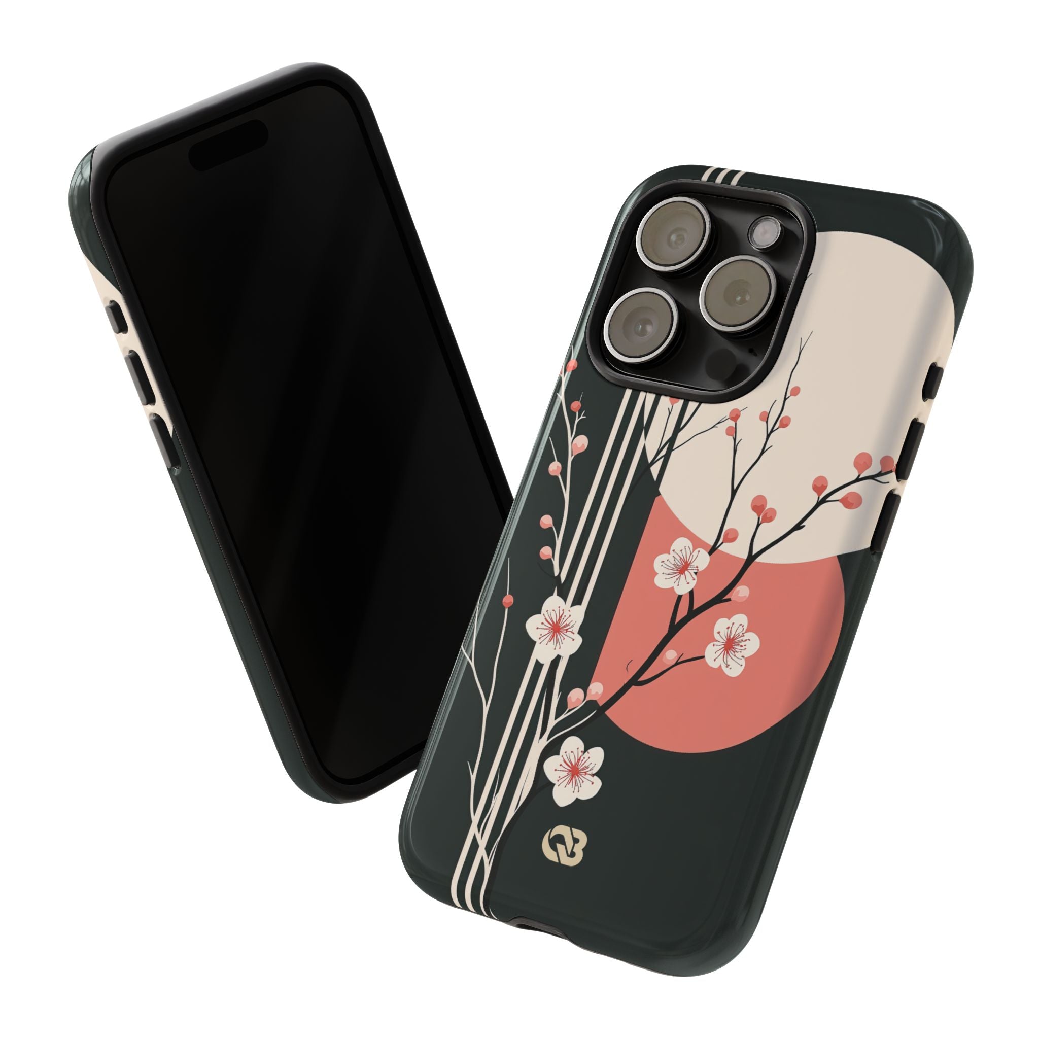 Black Tough Phone Case for iPhone - Kyoto Midnight Blossom