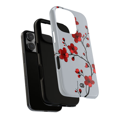 Grey Tough Phone Case for iPhone - Crimson Blossom Onyx