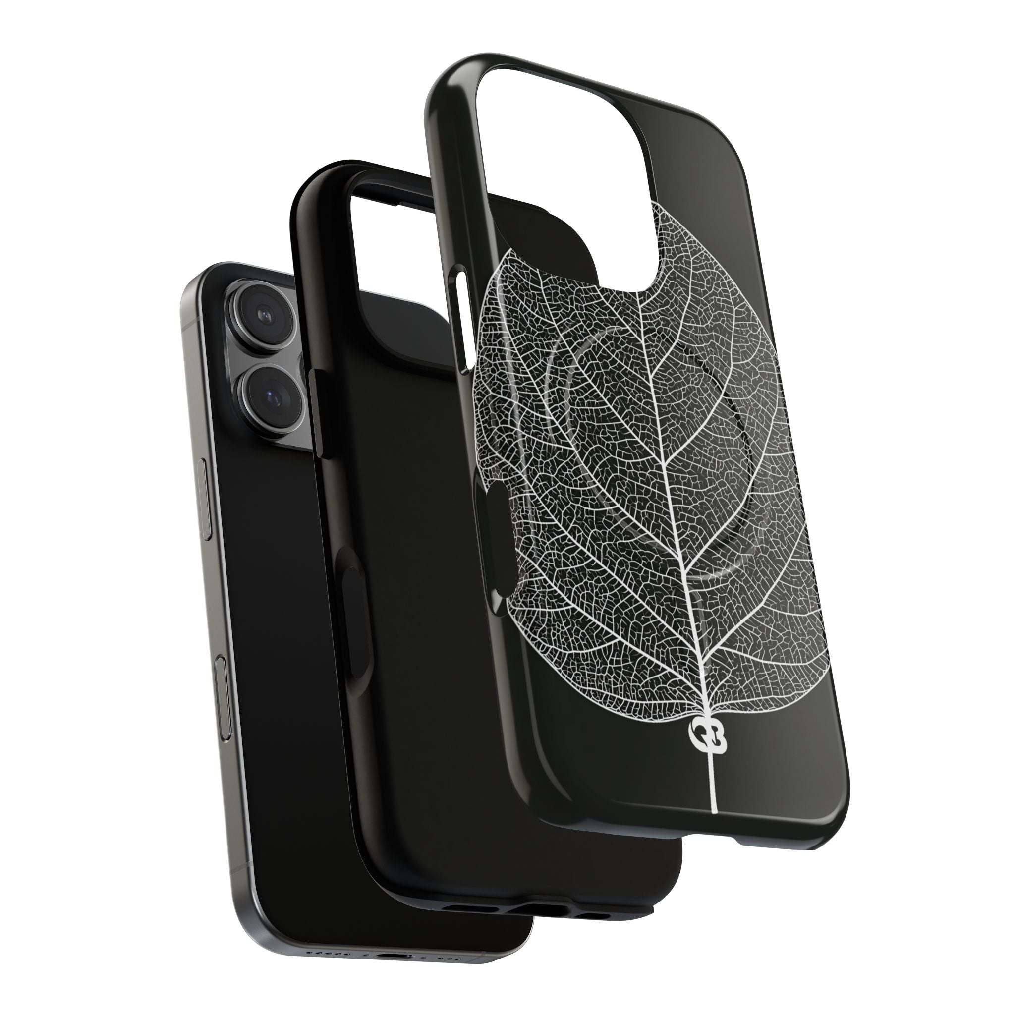 Black Tough 2.0 Magsafe Phone Case for iPhone - Bleached Leaf Lattice