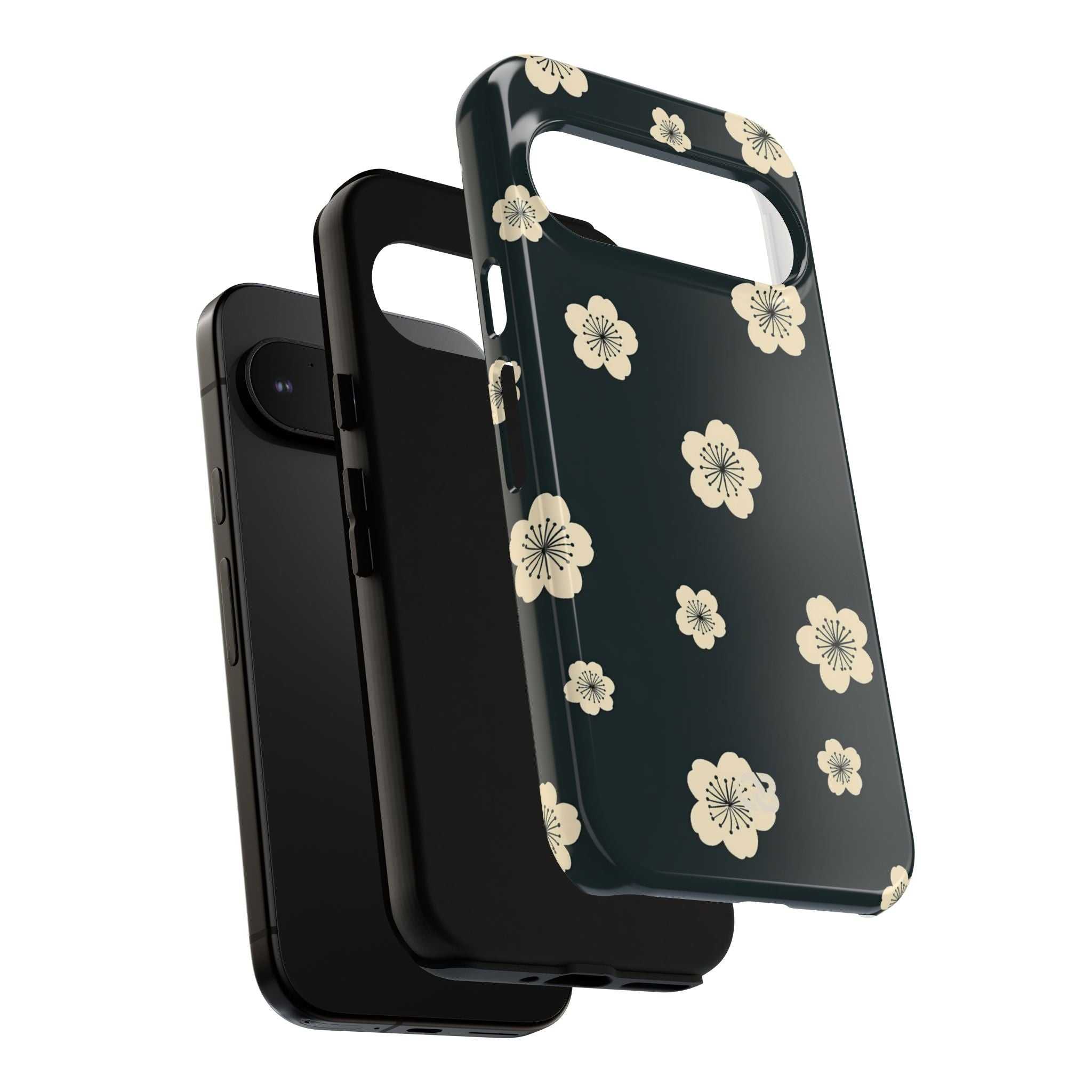 Teal Tough Phone Case for Google Pixel - Obsidian Cream Petals