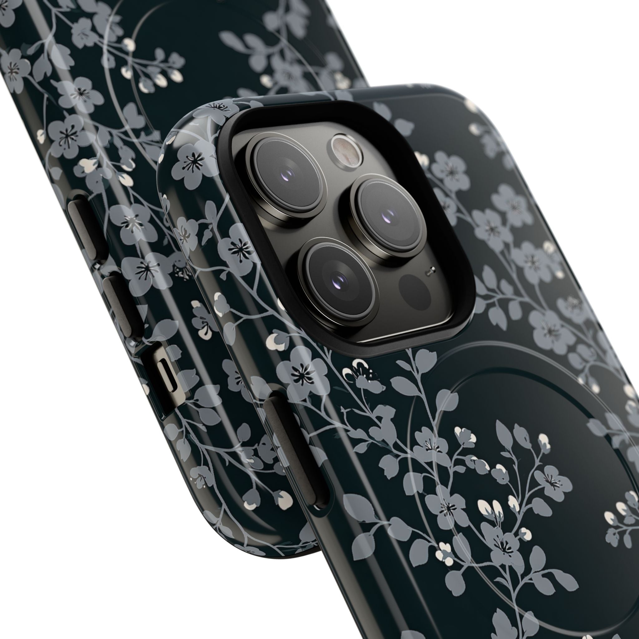 Black Tough 2.0 Magsafe Phone Case for iPhone - Midnight Slate Blossom