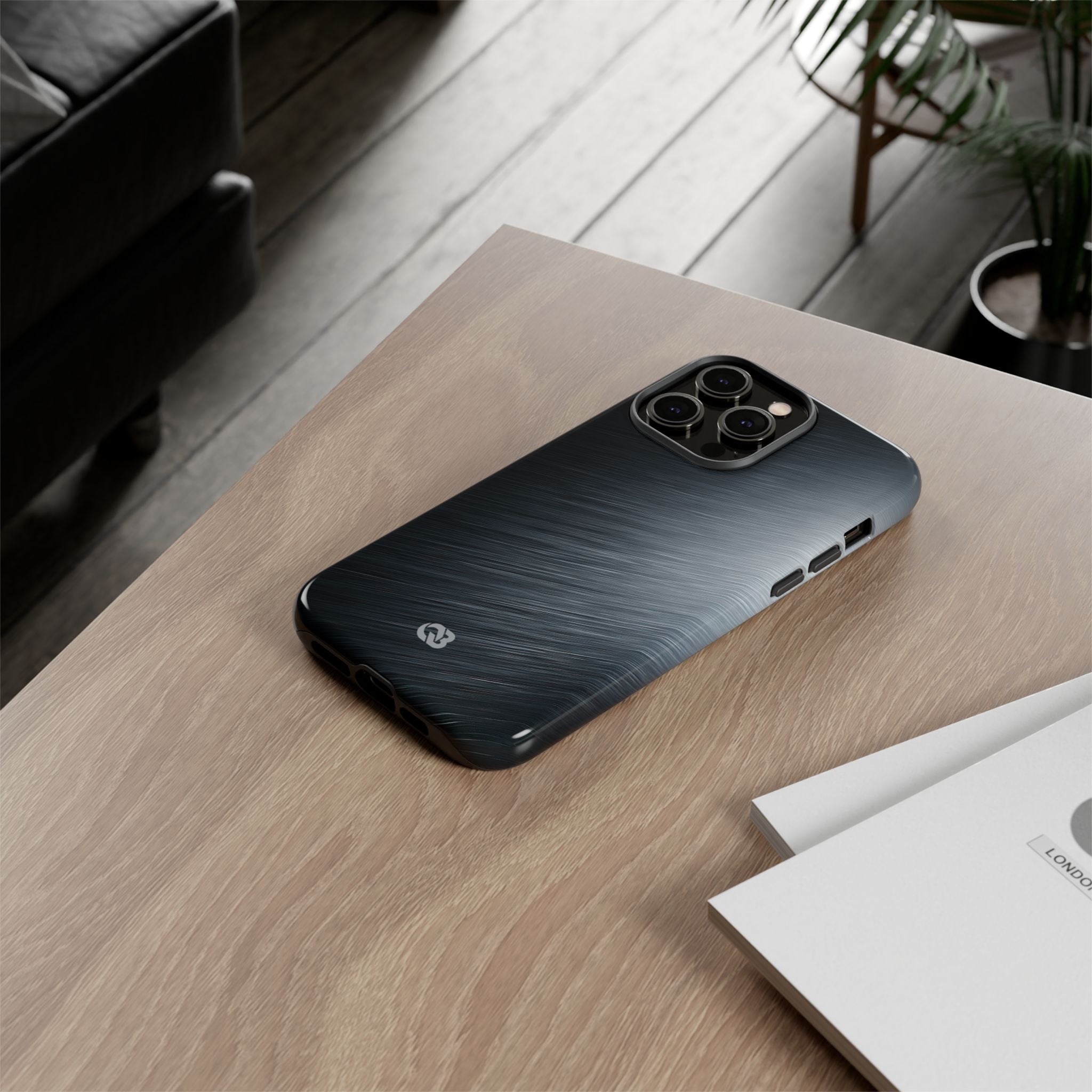 Grey Tough Phone Case for iPhone - Charcoal Brushed Steel