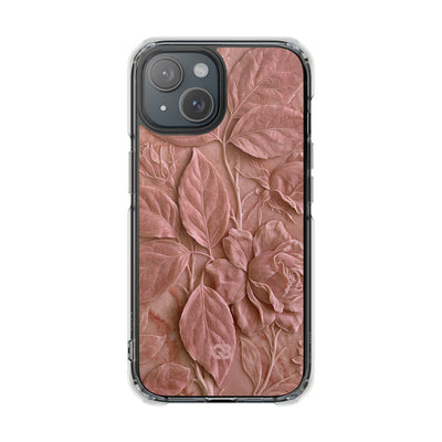 Blush Rose Relief · Clear Impact Magnetic Phone Case for iPhone · Pink