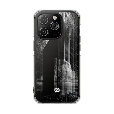 Black Impact MagSafe Phone Case for iPhone - Ghost Urban Wireframe