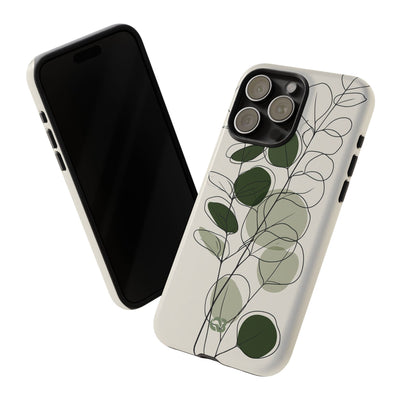 Green Tough Phone Case for iPhone - Muted Eucalyptus Sketch