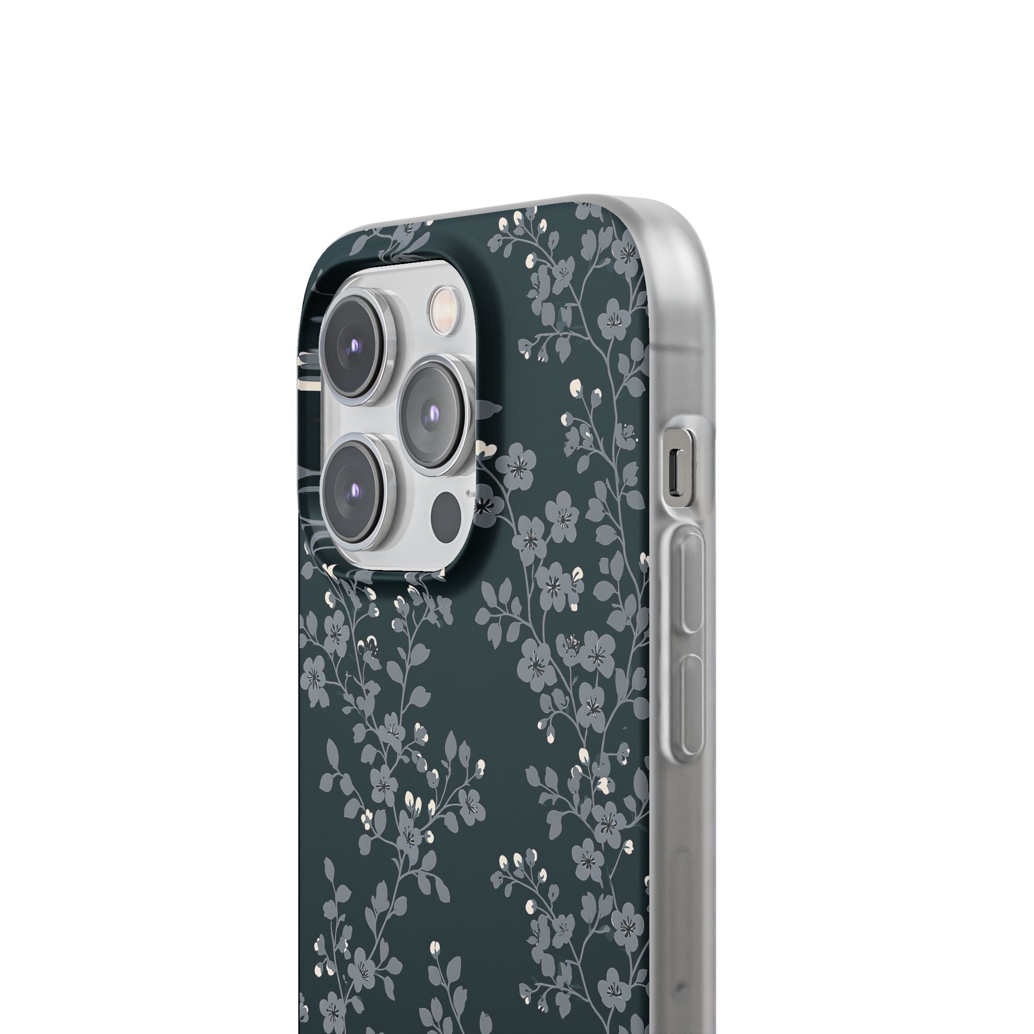 Black Lite Phone Case for iPhone - Midnight Slate Blossom