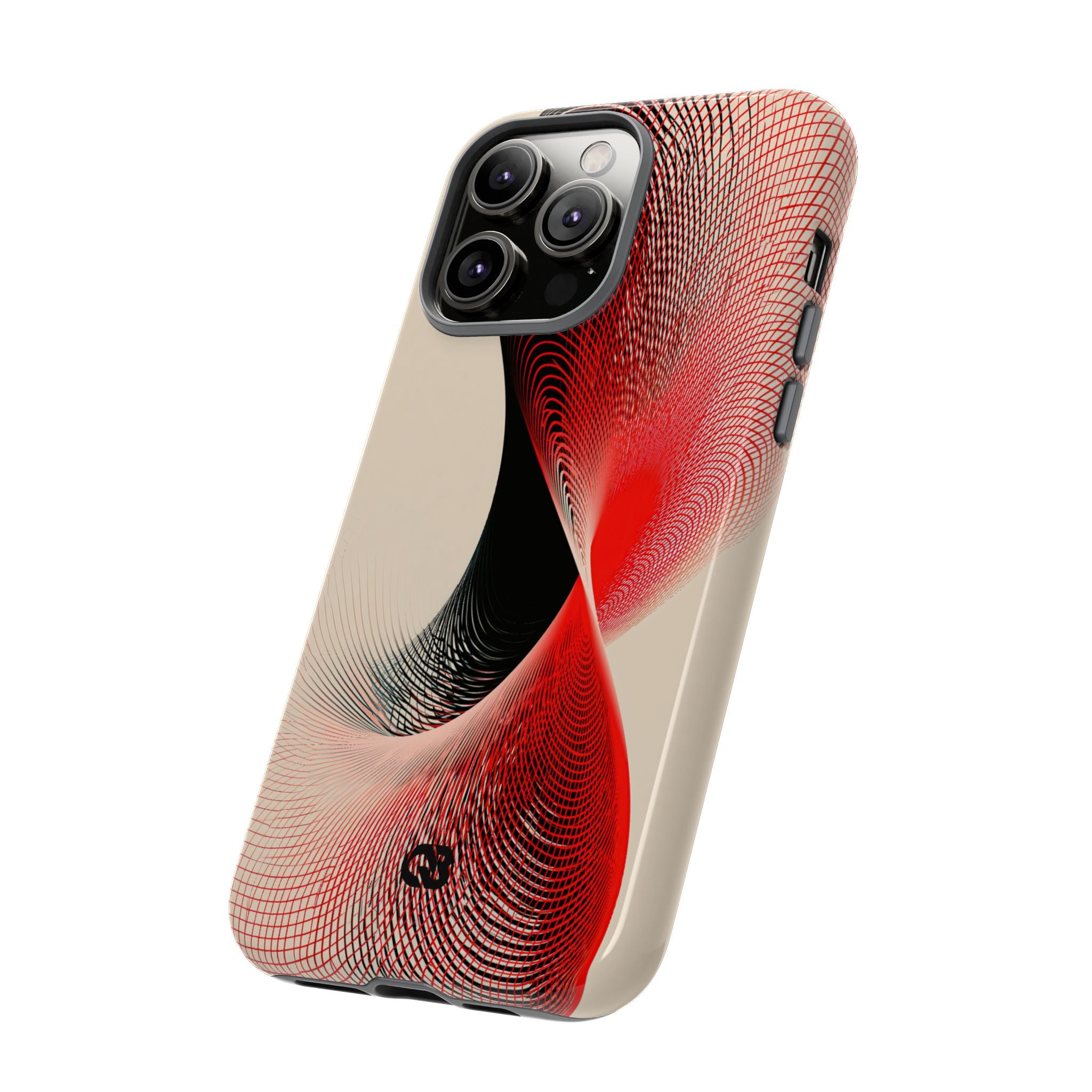 Red Tough Phone Case for iPhone - Crimson Grid Vortex