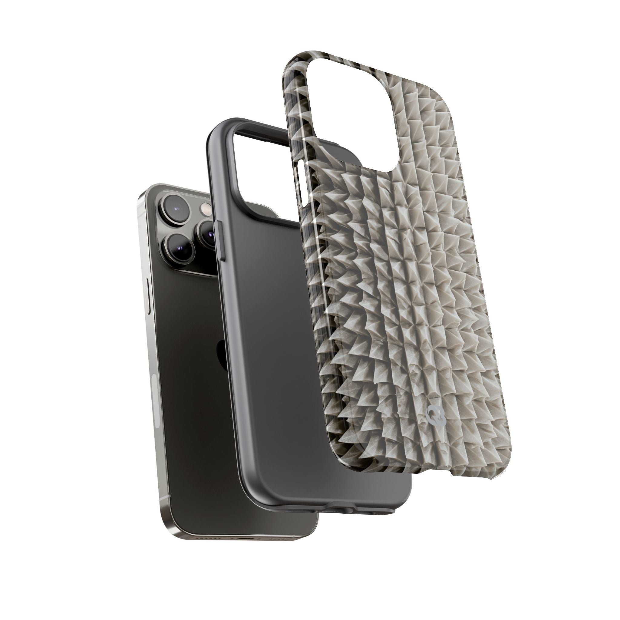 Beige Tough Phone Case for iPhone - Bone Spiked Grid