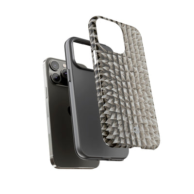 Beige Tough Phone Case for iPhone - Bone Spiked Grid