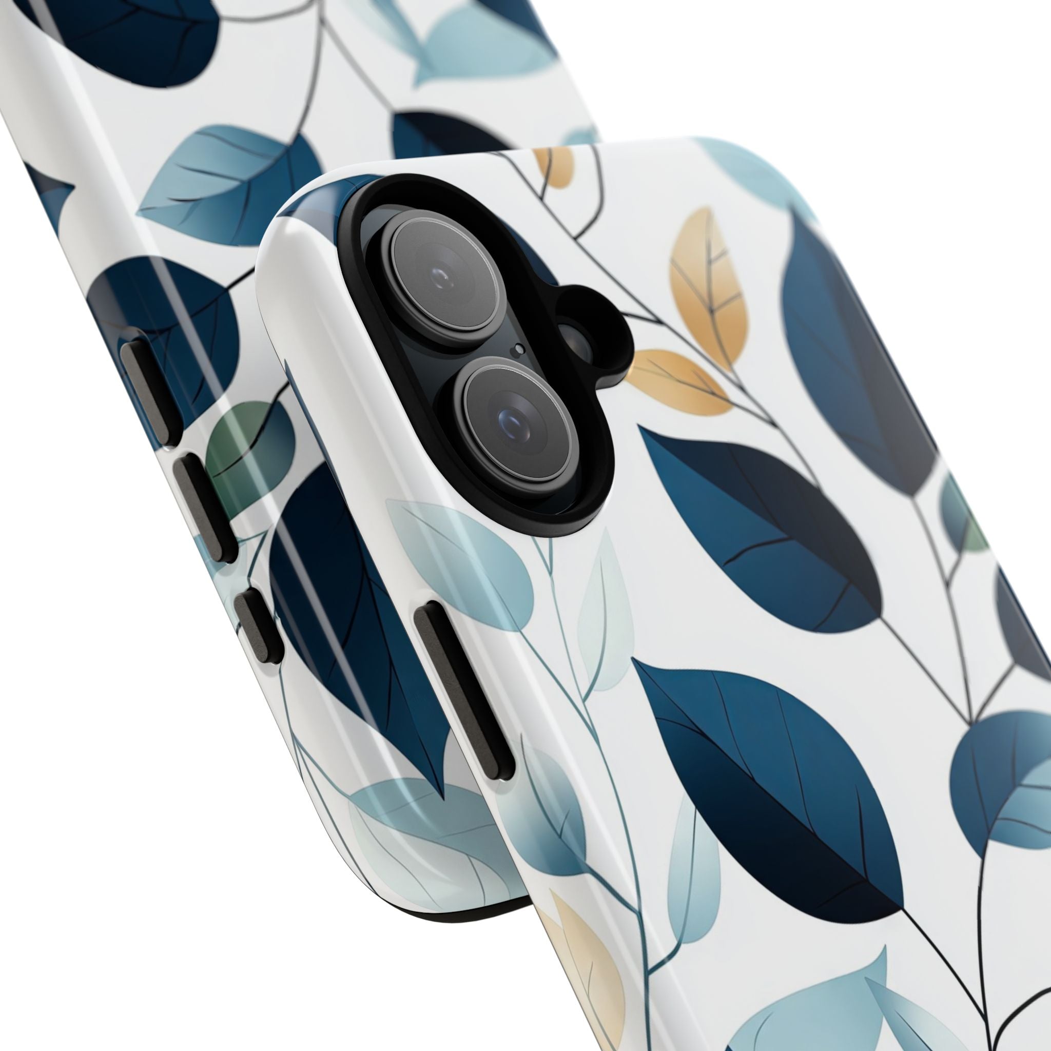 Navy Veined Leaves iPhone 16 Plus Case - Tough