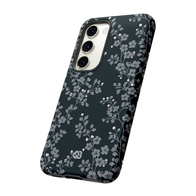 Black Tough Phone Case for Samsung - Midnight Slate Blossom