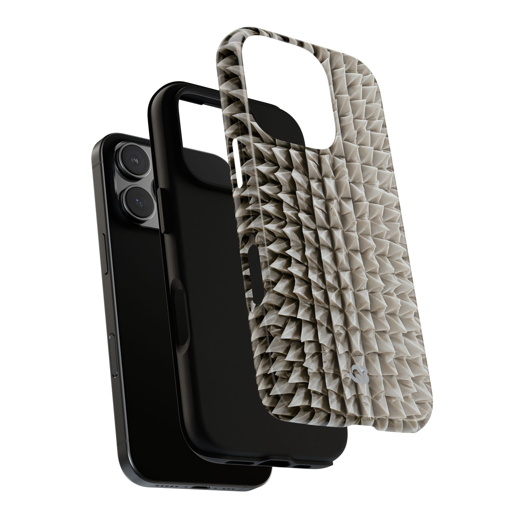 Beige Tough Phone Case for iPhone - Bone Spiked Grid