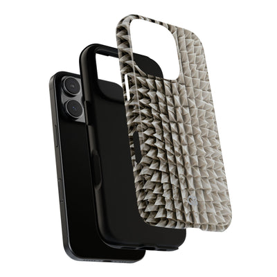 Beige Tough Phone Case for iPhone - Bone Spiked Grid