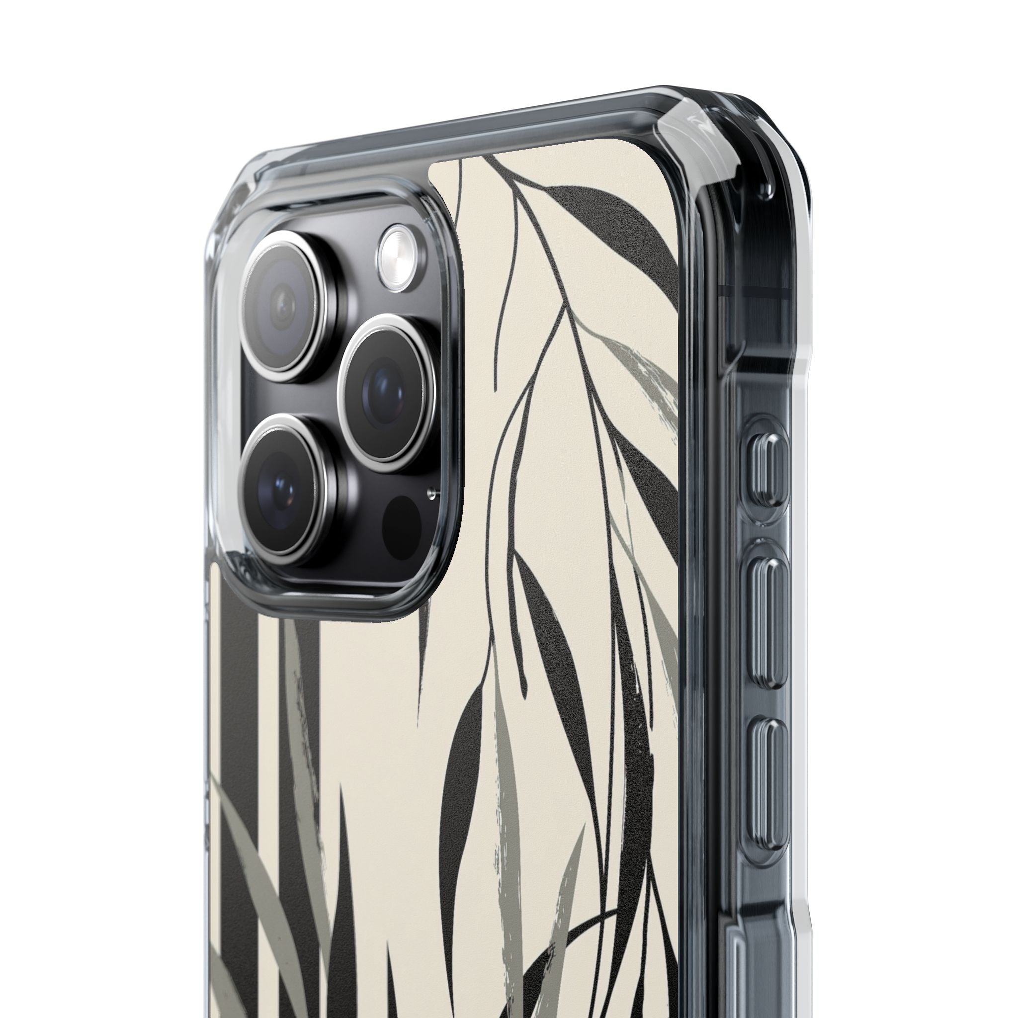 Beige Impact MagSafe Phone Case for iPhone - Soot Leaf Sketch