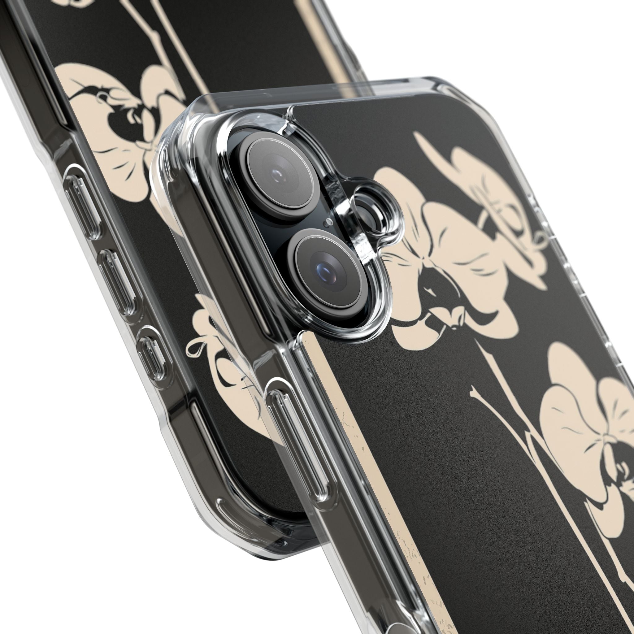 Black Impact MagSafe Phone Case for iPhone - Obsidian Bone Orchid