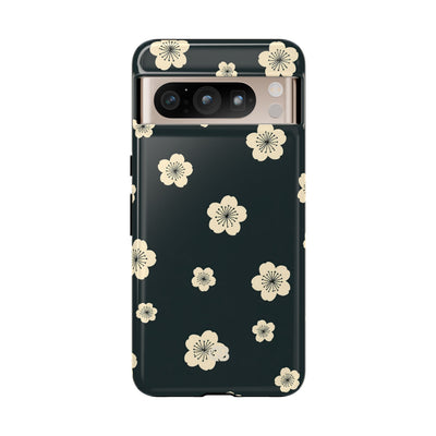 Teal Tough Phone Case for Google Pixel - Obsidian Cream Petals