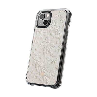 White Impact MagSafe Phone Case for iPhone - Alabaster Floral Relief