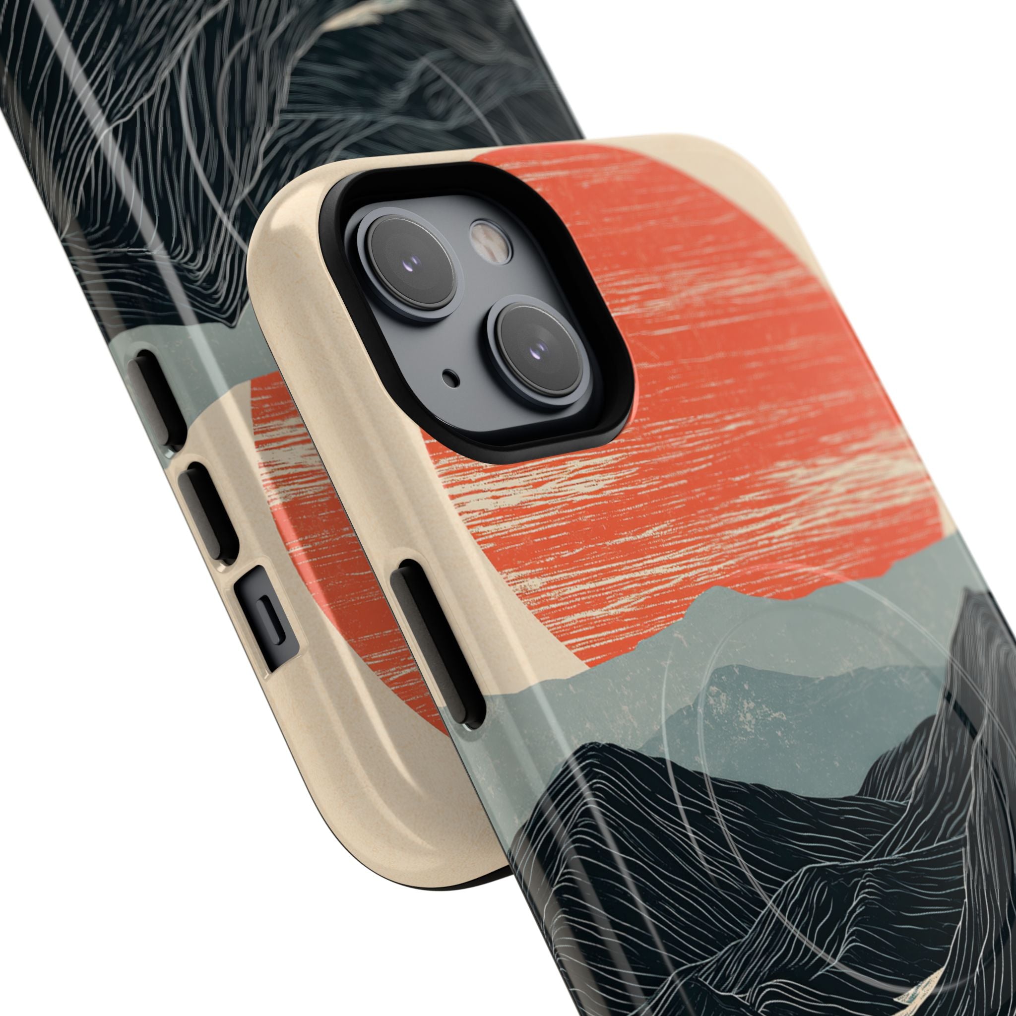 Beige Tough 2.0 Magsafe Phone Case for iPhone - Crimson Ridge Flow