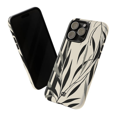 Beige Tough Phone Case for iPhone - Soot Leaf Sketch