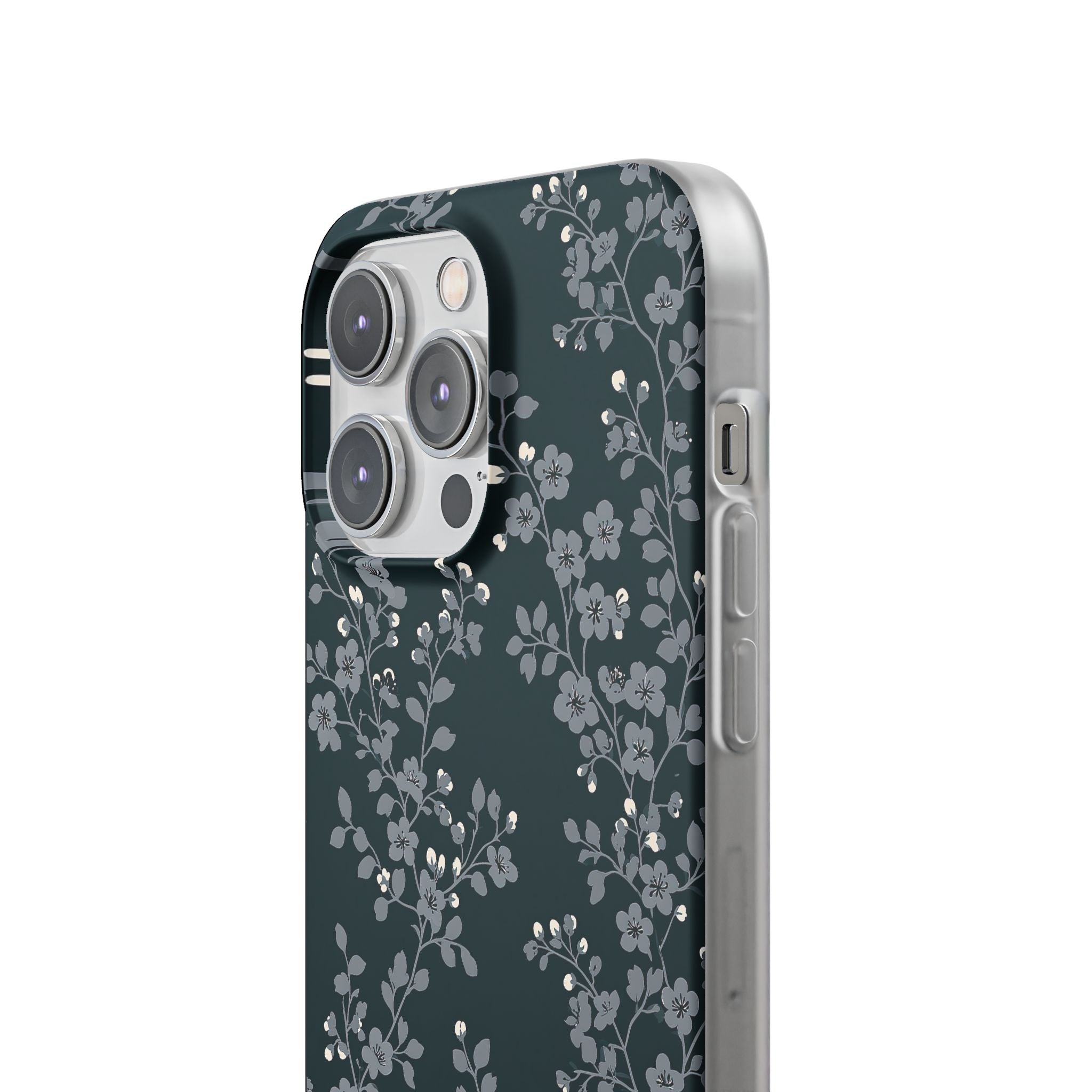 Black Lite Phone Case for iPhone - Midnight Slate Blossom