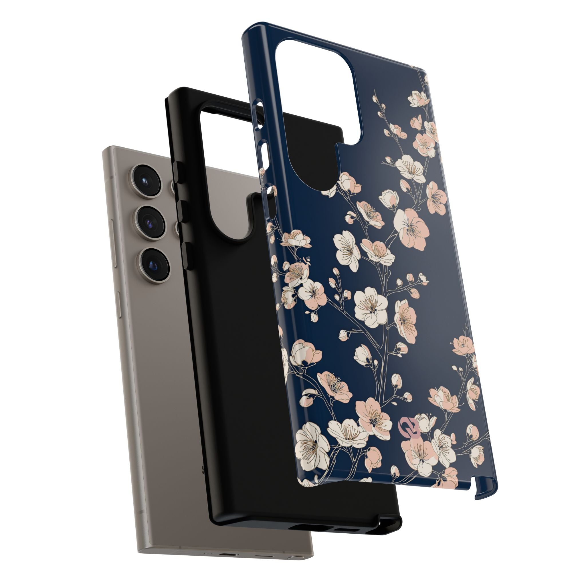 Blue Tough Phone Case for Samsung - Midnight Peach Sakura