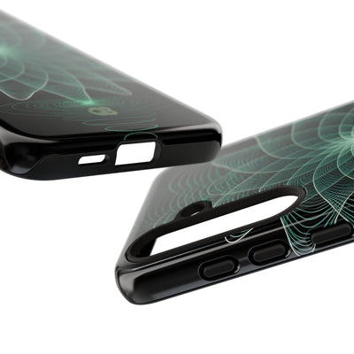 Green Tough Phone Case for Samsung - Cyan Signal Bloom