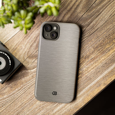 Grey Tough Phone Case for iPhone - Brushed Nickel Linen