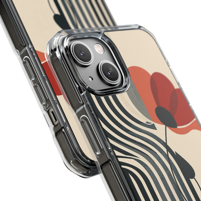 Beige Impact MagSafe Phone Case for iPhone - Crimson Line Bloom