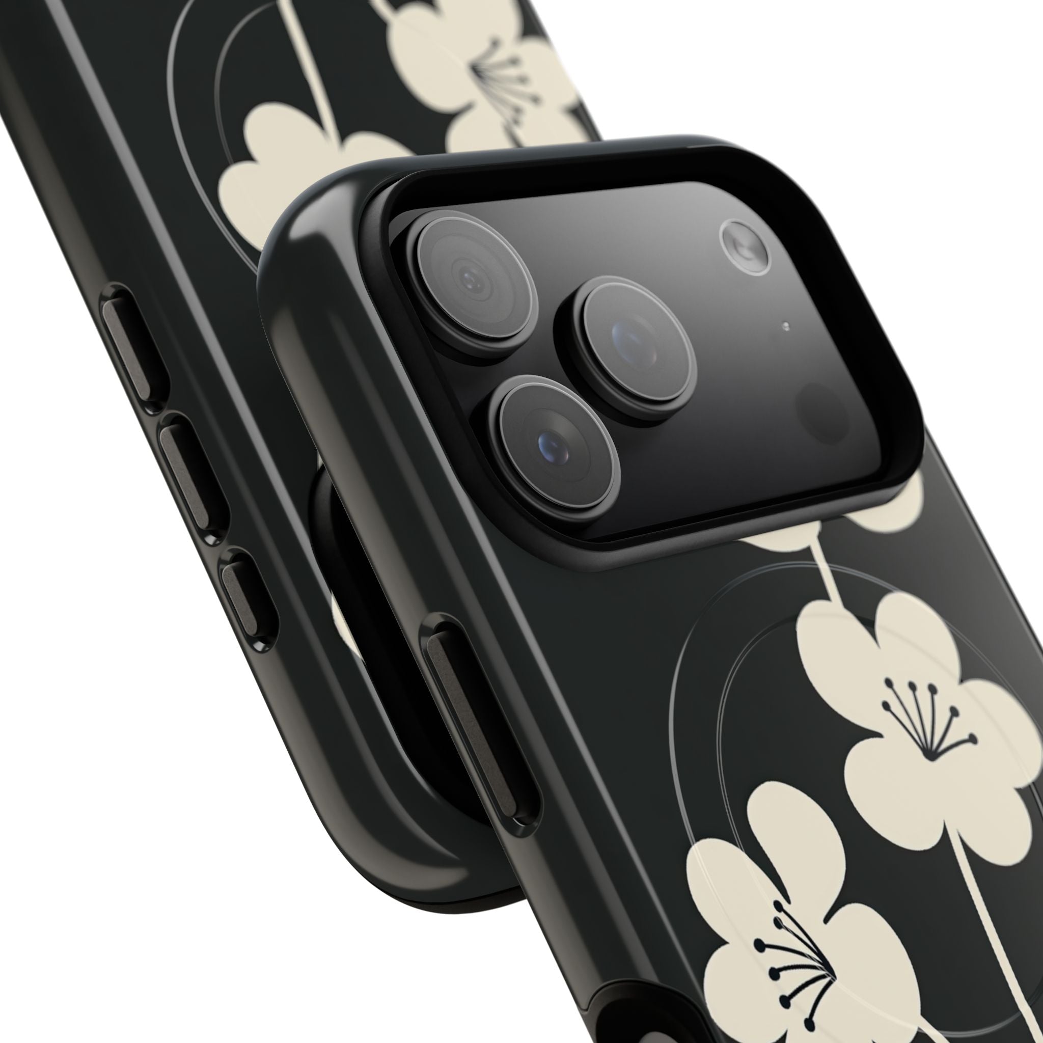 Black Tough 2.0 Magsafe Phone Case for iPhone - Obsidian Cream Bloom