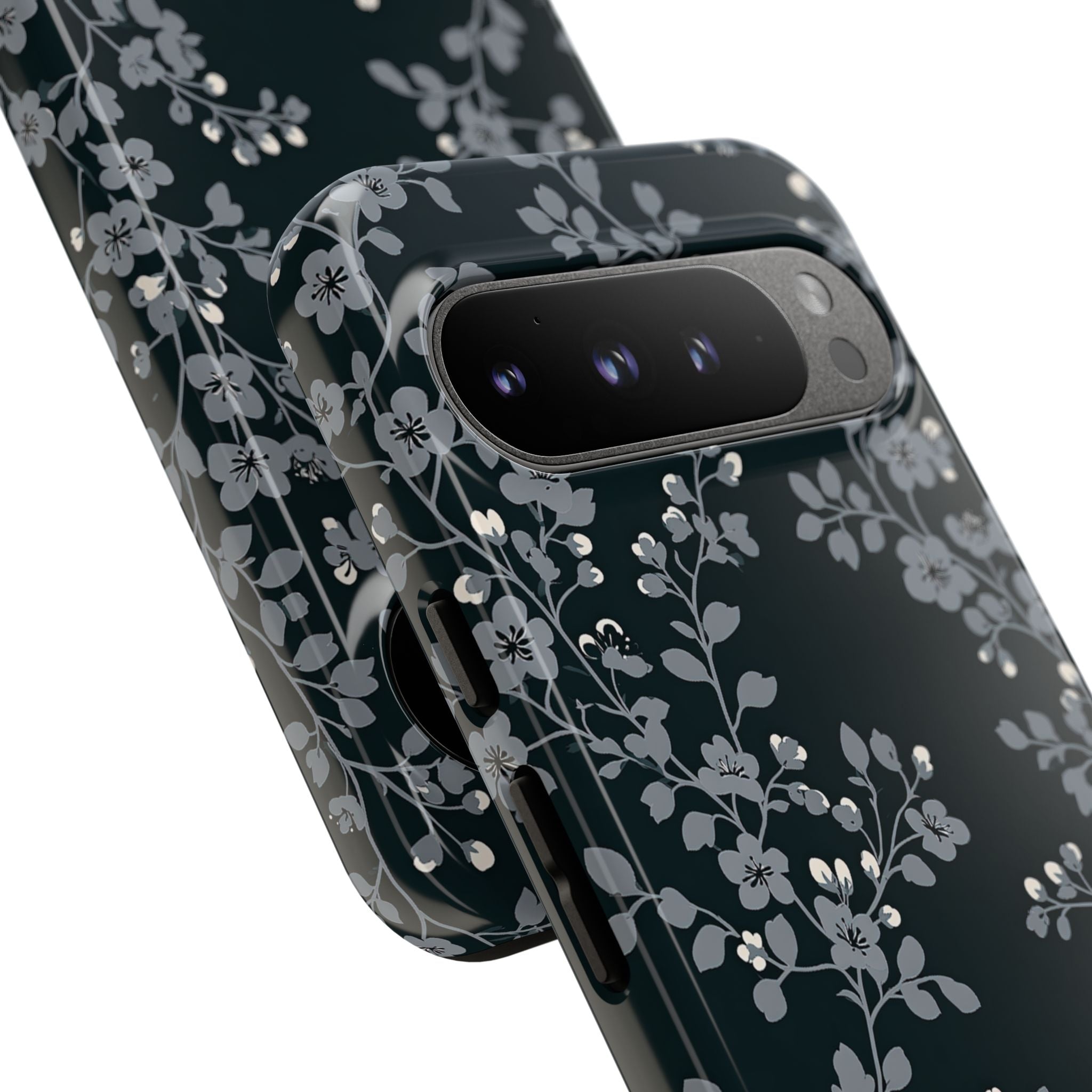 Black Tough Phone Case for Google Pixel - Midnight Slate Blossom