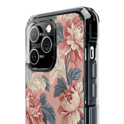 Blush Peony Jacquard · Clear Impact Magnetic Phone Case for iPhone ·  Pink