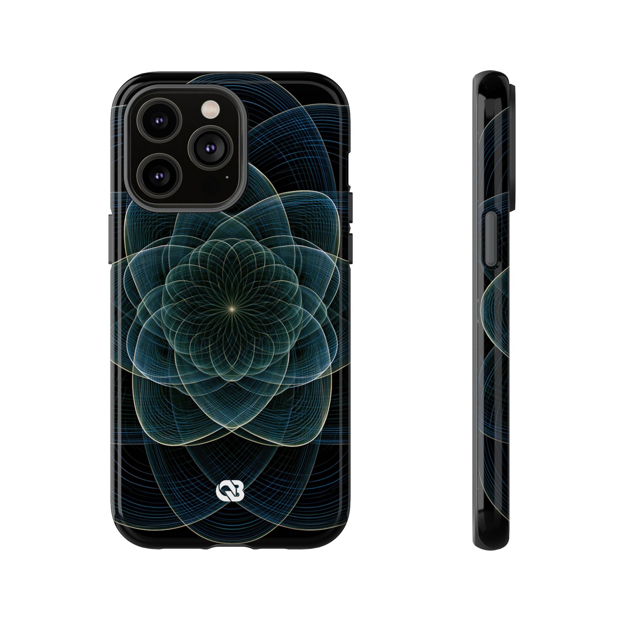 Blue Tough Phone Case for iPhone - Celestial Wireframe Bloom