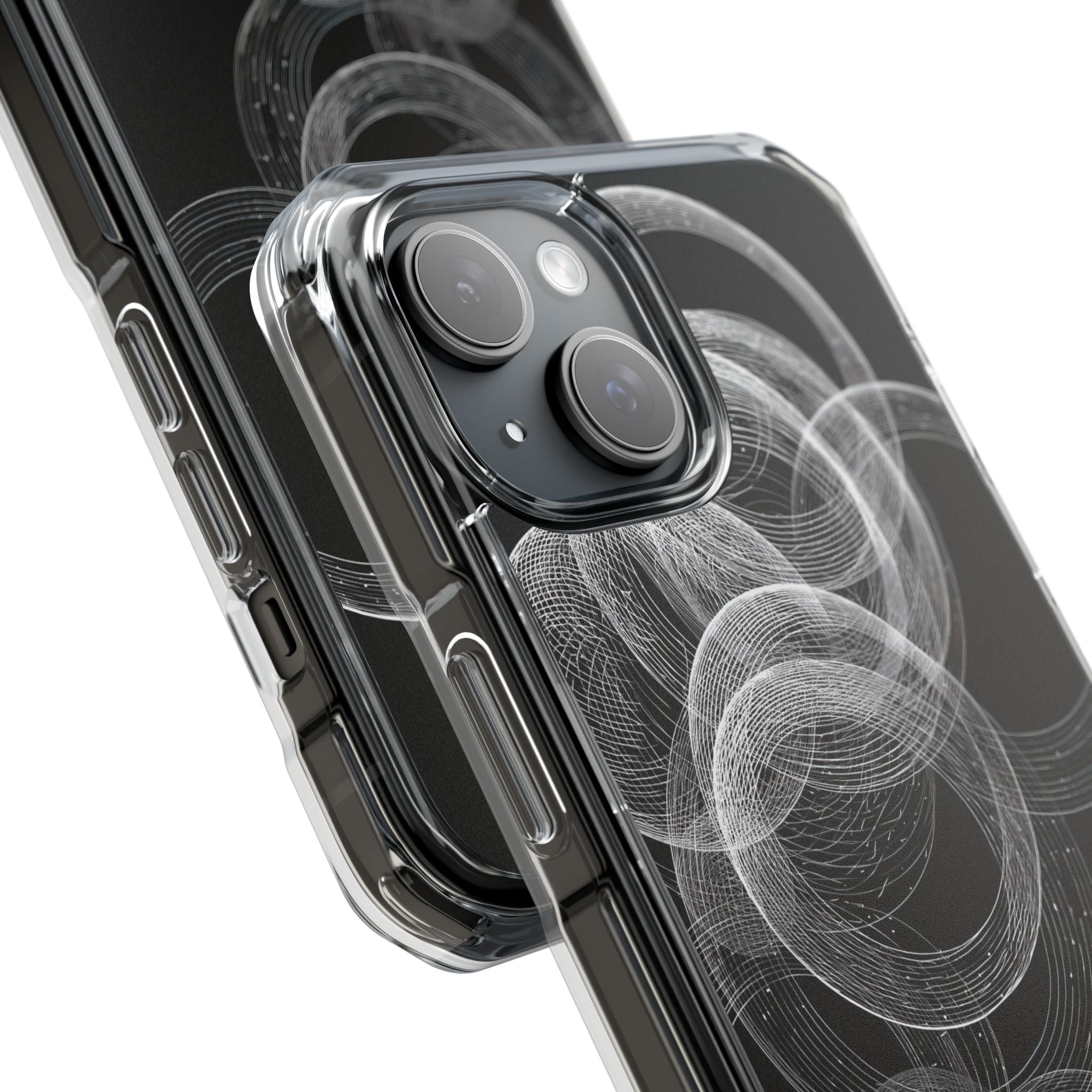 Black Impact MagSafe Phone Case for iPhone - Kinetic Wireframe Orbit