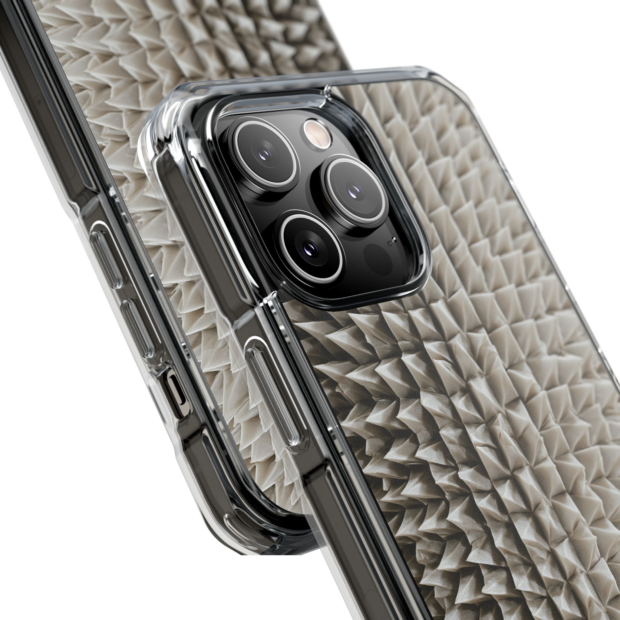 Beige Impact MagSafe Phone Case for iPhone - Bone Spiked Grid