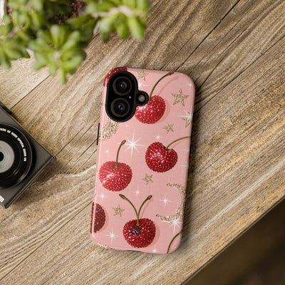 Bedazzled Ruby Cherries · Tough Phone Case for iPhone · Pink
