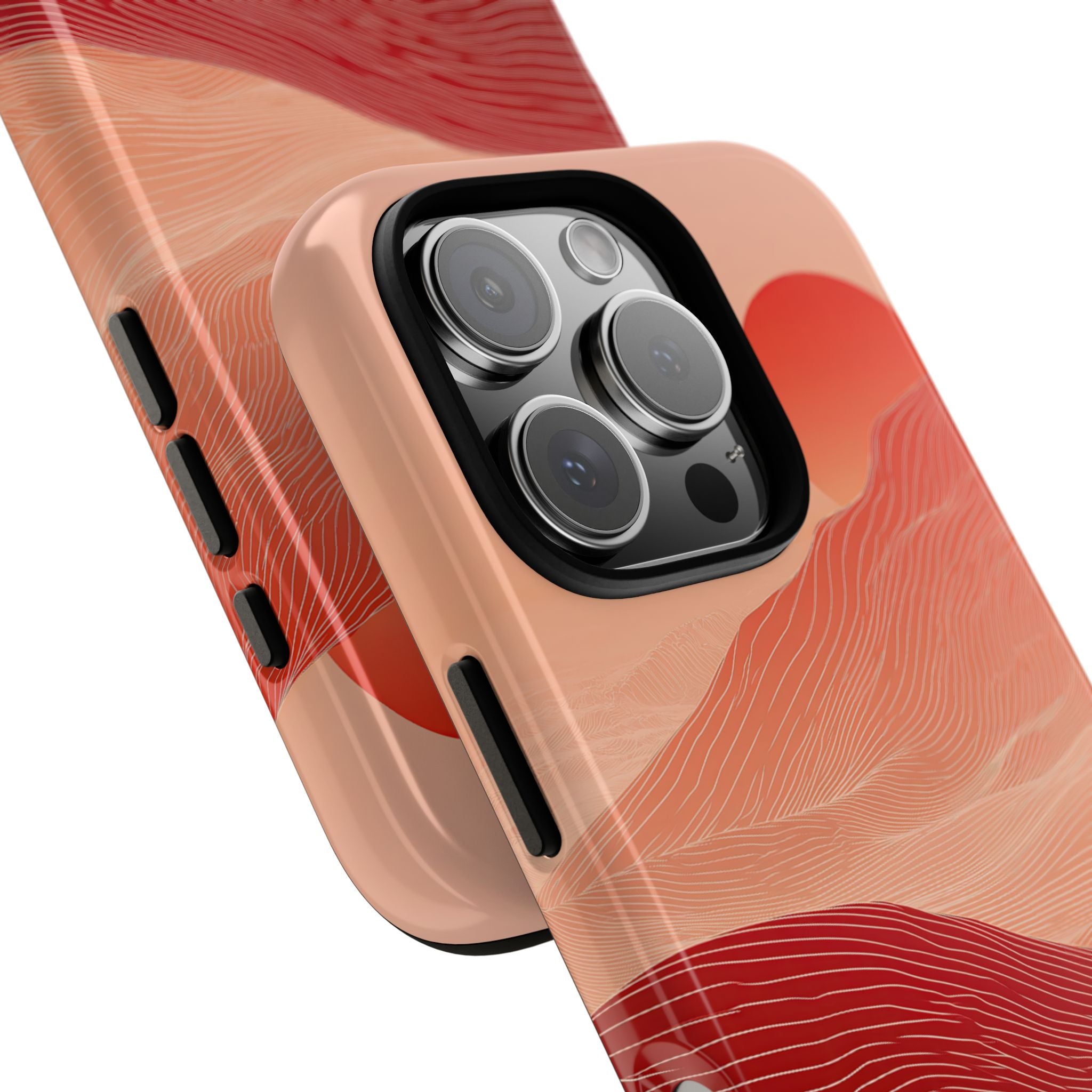 Red Tough Phone Case for iPhone - Crimson Ridge Lines