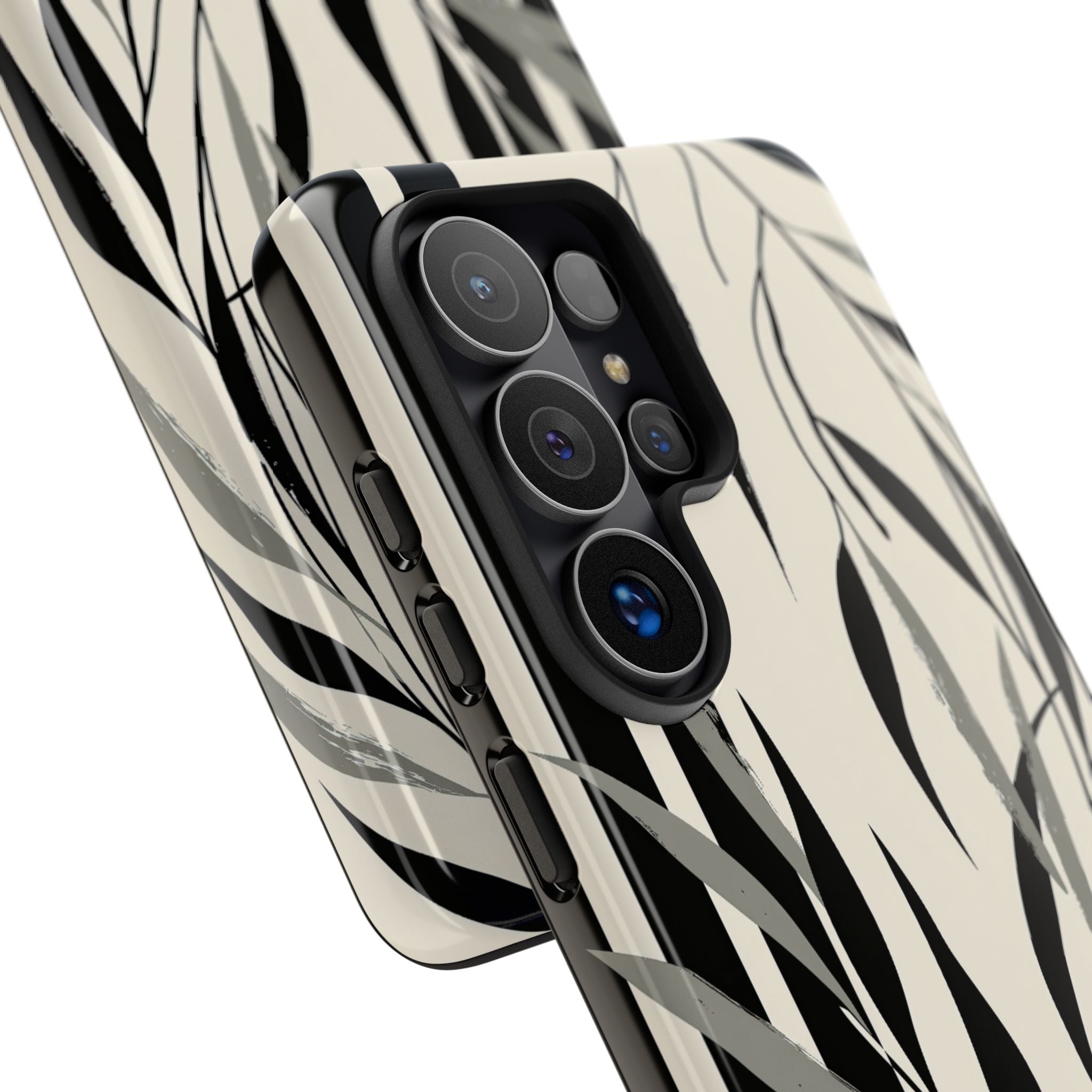 Beige Tough Phone Case for Samsung - Soot Leaf Sketch