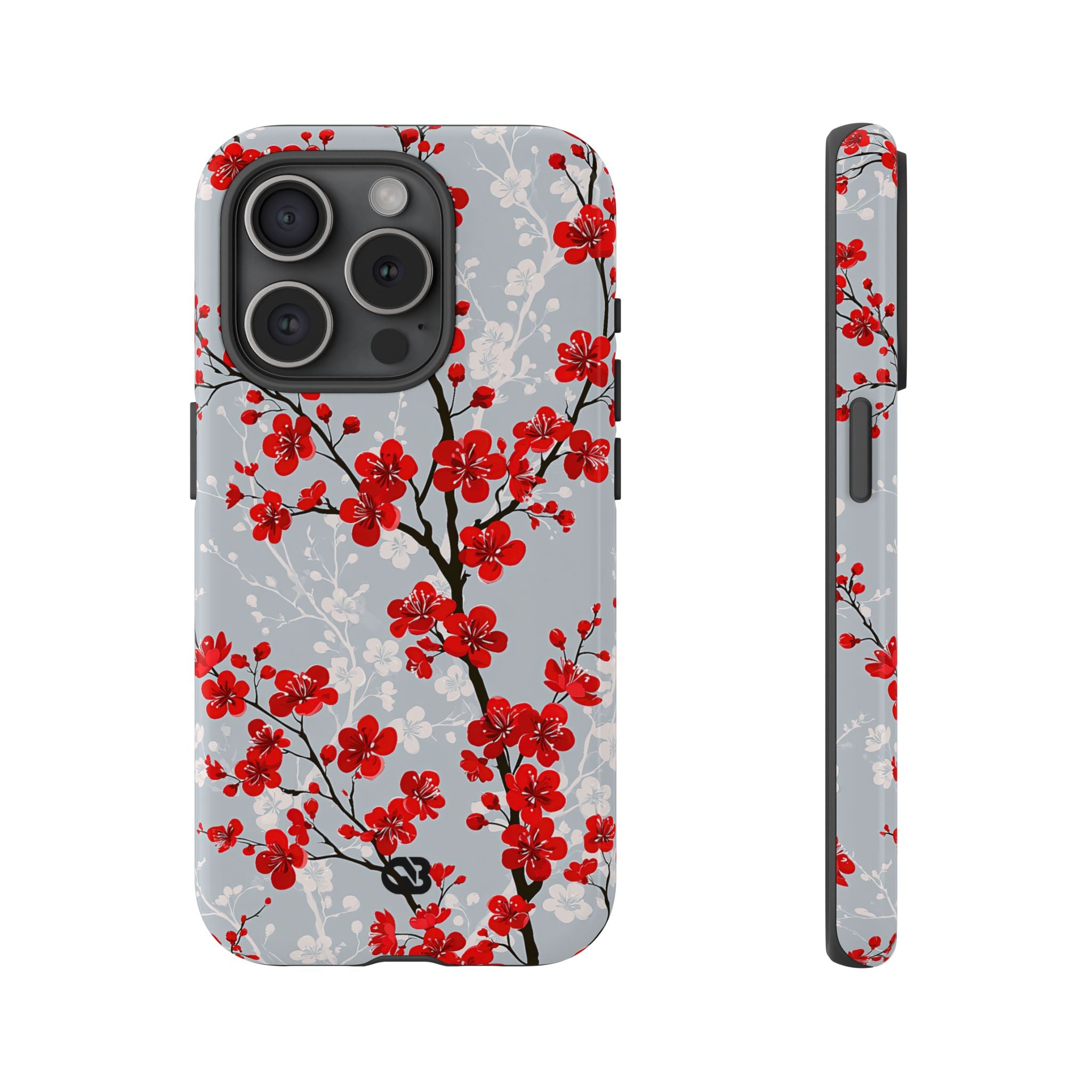 Grey Tough Phone Case for iPhone - Crimson Sakura Slate