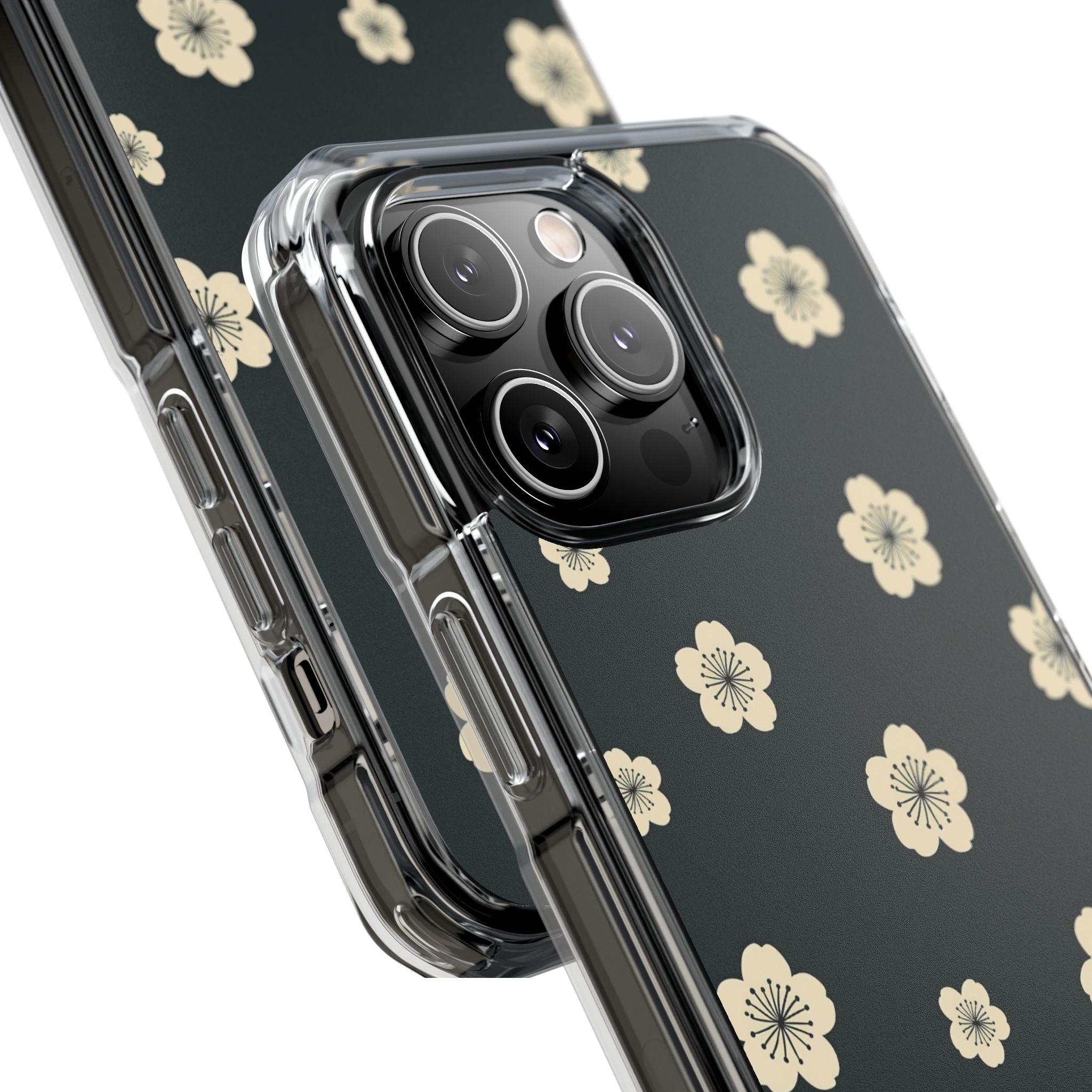 Teal Impact MagSafe Phone Case for iPhone - Obsidian Cream Petals