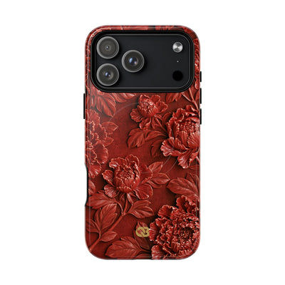 Cinnabar Peony Relief · Tough 2.0 Magnetic Phone Case for iPhone · Red