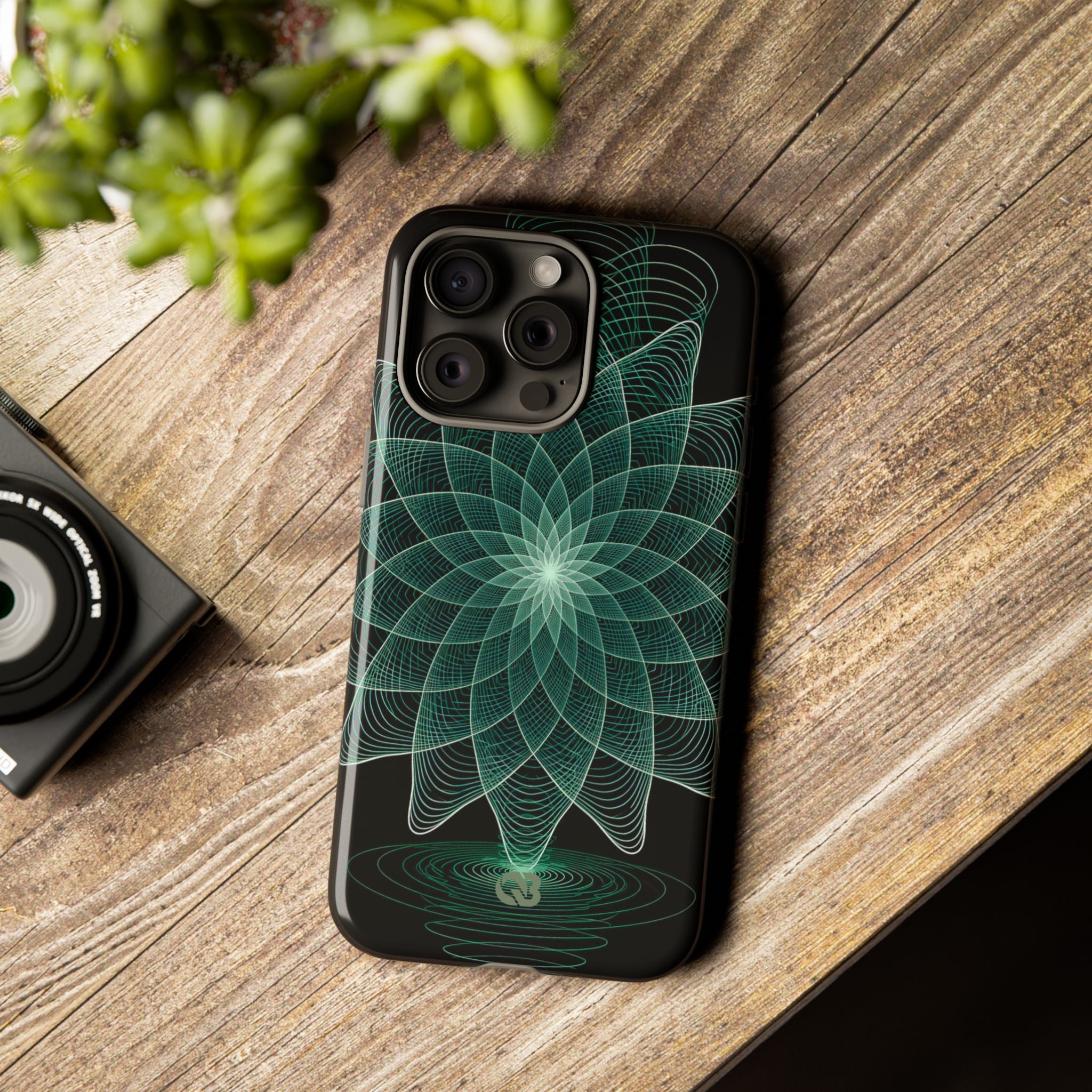 Green Tough Phone Case for iPhone - Cyan Signal Bloom
